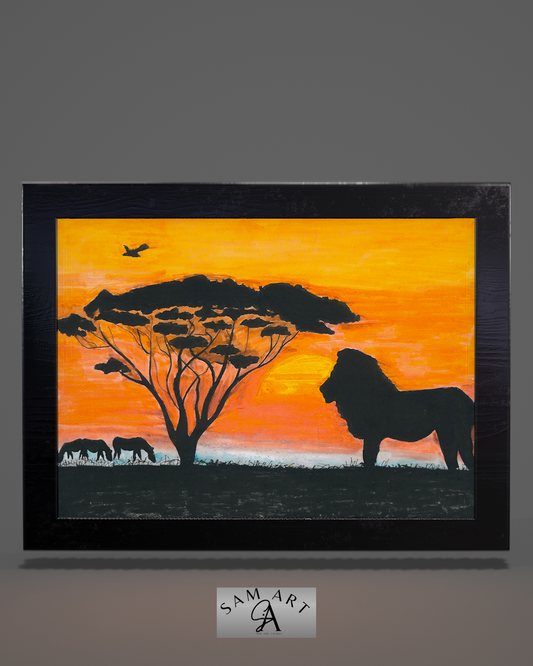vente d'art, tableau encadré et Peinture à l'aquarelle "Safari Savane" 