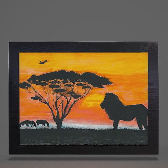 vente d'art, tableau encadré et Peinture à l'aquarelle "Safari Savane" 