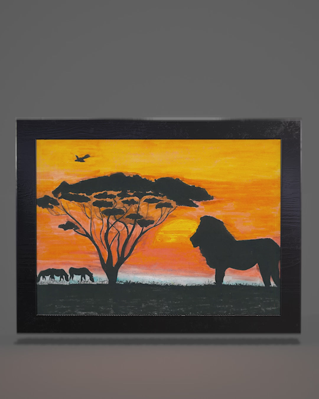vente d'art, tableau encadré et Peinture à l'aquarelle "Safari Savane" 
