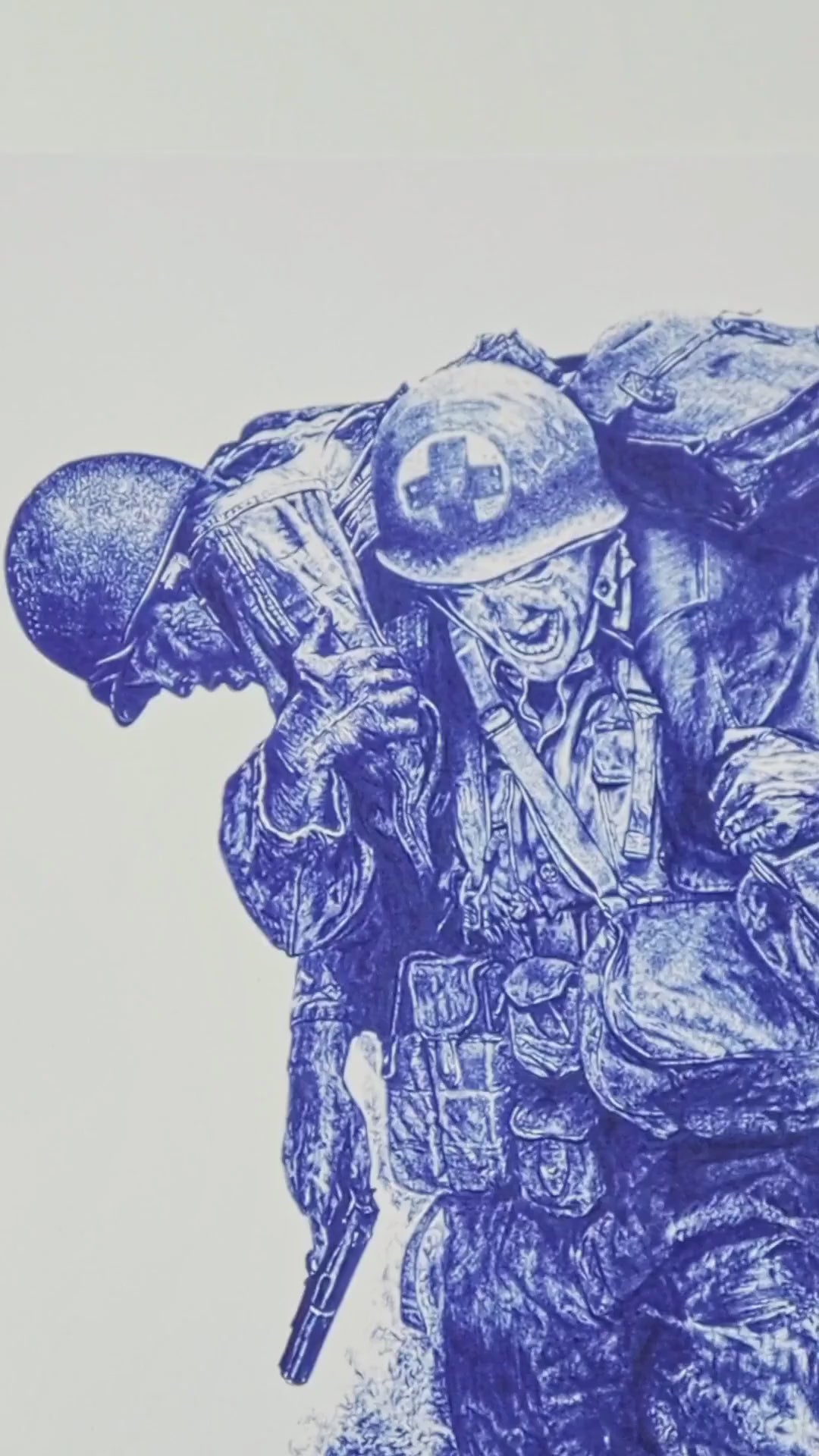 Vente d'art - Œuvre d'Art Unique : L'Héroïsme d'un Soldat, Dessin réaliste au stylo