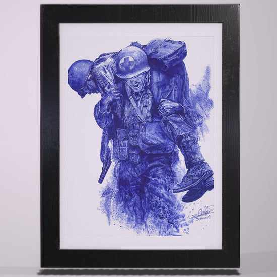 Vente d'art - Œuvre d'Art Unique : L'Héroïsme d'un Soldat, Dessin réaliste au stylo